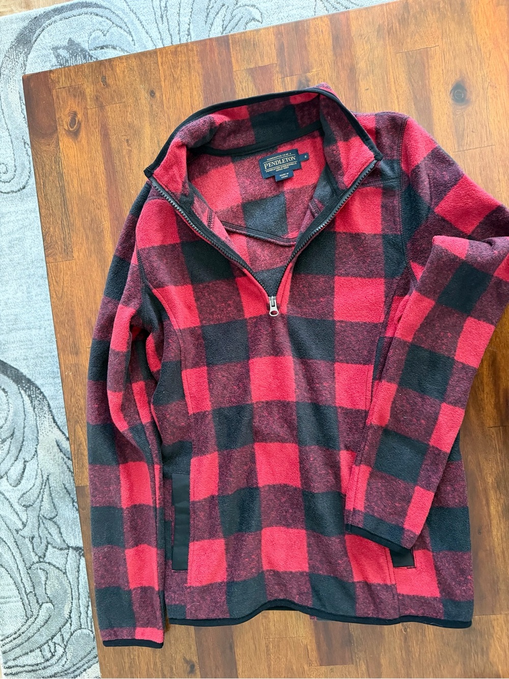 Pendleton Women S Buffalo Plaid Fleece Pullover Quarter Zip Red Black Western